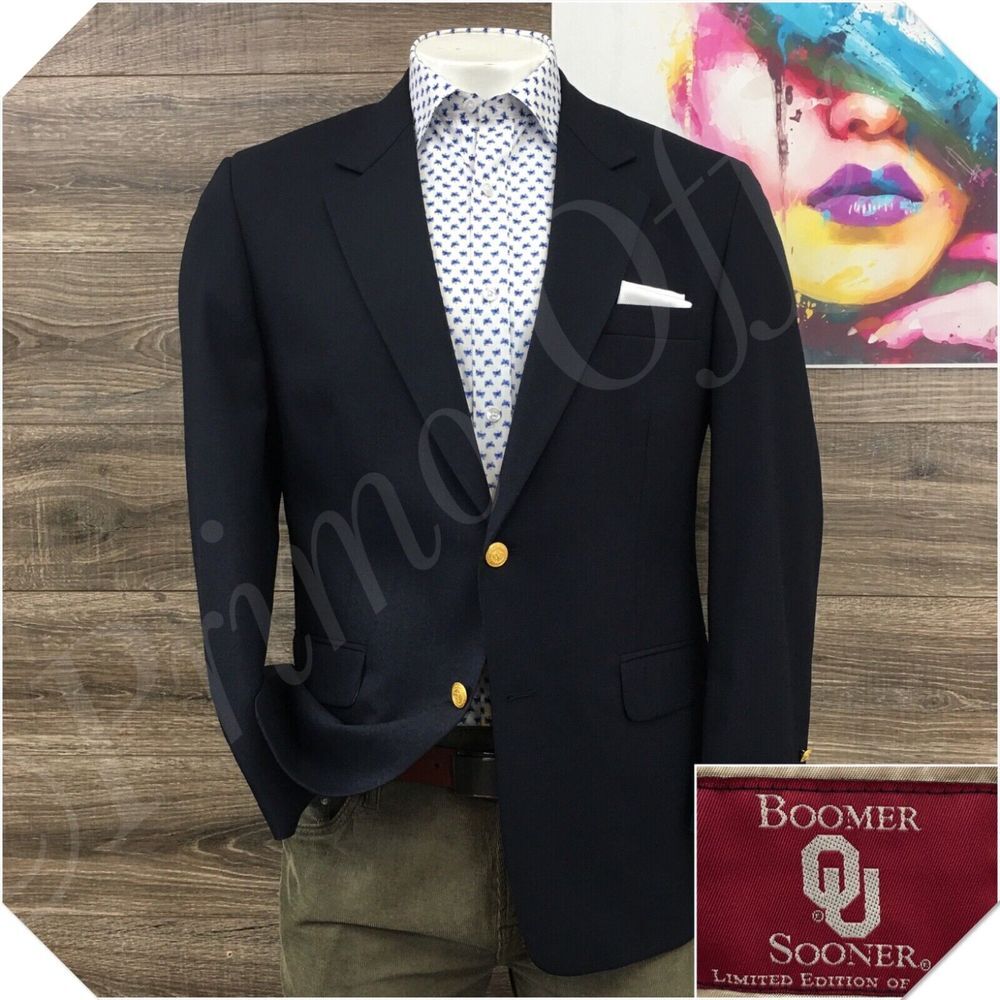 VINTAGE Mens Navy Blazer Sport Coat Casual Jacket Size 40R Classic Wool Suit
